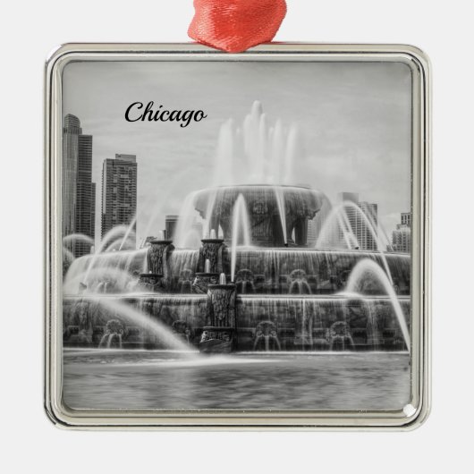 Chicago Buckingham Grayscale Metal Ornament (Voorkant)