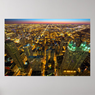 Chicago Buildings Skyscrapers Lichten bij nacht Poster