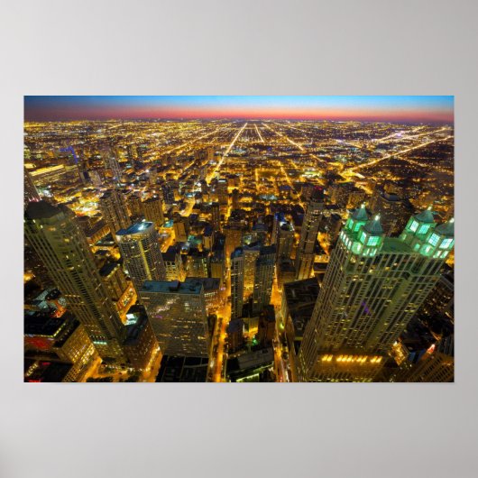 Chicago Buildings Skyscrapers Lichten bij nacht Poster (Voorkant)