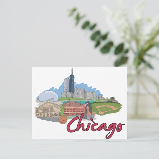 Chicago Cartoon Skyline Briefkaart (Staand voorkant)
