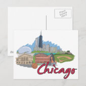 Chicago Cartoon Skyline Briefkaart (Voorkant / Achterkant)