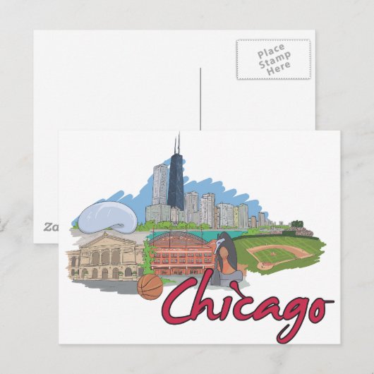 Chicago Cartoon Skyline Briefkaart (Voorkant / Achterkant)