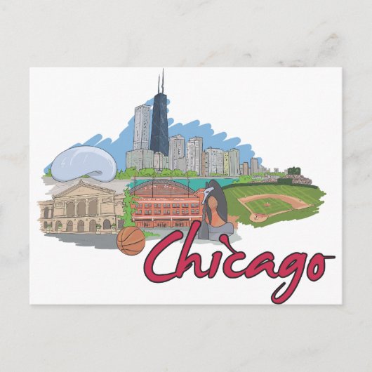 Chicago Cartoon Skyline Briefkaart (Voorkant)