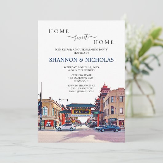Chicago Chinatown Housewarming Invitation Save The Date (Staand voorkant)