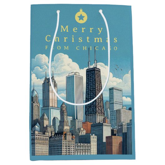 Chicago Christmas Blue Medium Cadeauzakje (Voorkant)