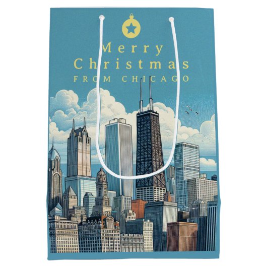 Chicago Christmas Blue Medium Cadeauzakje (Achterkant)