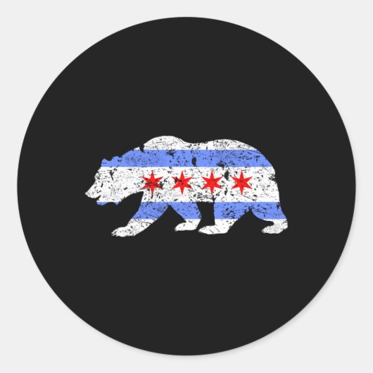 Chicago City Flag Noodlijdend Beer Ronde Sticker (Voorkant)
