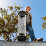 Chicago City Map Persoonlijk Skateboard<br><div class="desc">Een unieke kaart van de mooie stad Chicago,  Illinois. Dit skateboard bevat een straatkaart van de stad in een zwarte grens boven en onder. Een leuke manier om de stad te vertegenwoordigen waar je van houdt en waar je woont!</div>