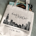 Chicago City Skyline Bachelorette Party Wedding Tote Bag<br><div class="desc">'Meisjes' Night Out'-canvas tassen van het feestweekeinde van bachelorette maken gebruik van een Art Deco-stijl stadskyline van Chicago met aangepaste tekst die kan worden gepersonaliseerd voor het evenement.</div>