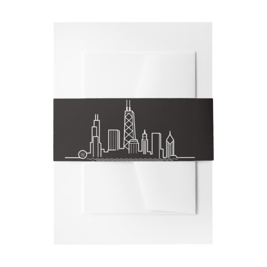 Chicago City Skyline Black Belly Band Uitnodigingen Wikkel (Voorkant Voorbeeld)