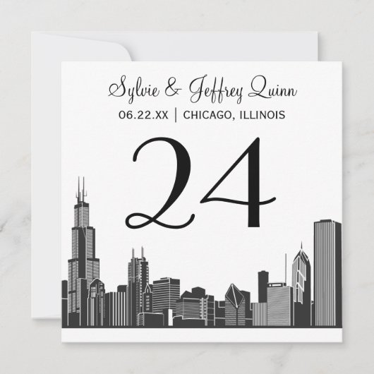 Chicago City Skyline Bruiloft Monogram Tafelnummer (Voorkant)