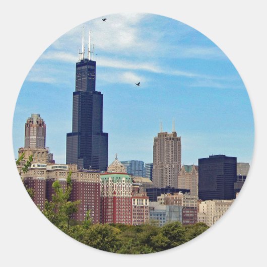 Chicago City Skyline Foto Ronde Sticker (Voorkant)