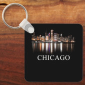 Chicago City Skyline Lights bij nacht Chicago Illi Sleutelhanger (Voorkant)