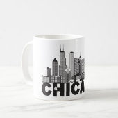 Chicago City Skyline Text Black and White Koffiemok (Voorkant links)