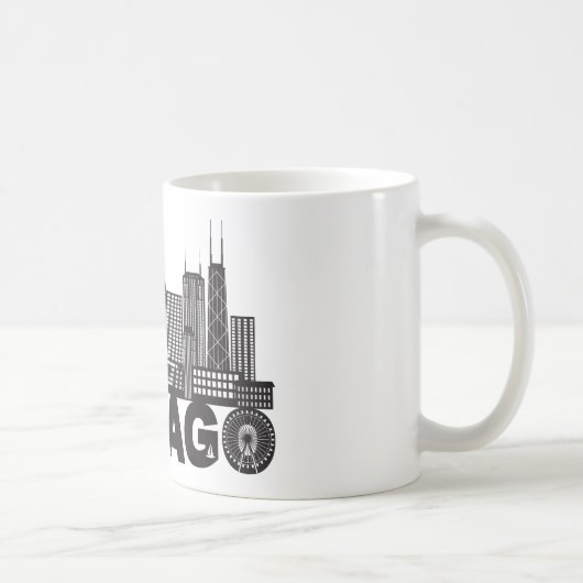 Chicago City Skyline Text Black and White Koffiemok (Rechts)