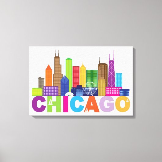 Chicago City Skyline Typografie Canvas Afdruk (Voorkant)