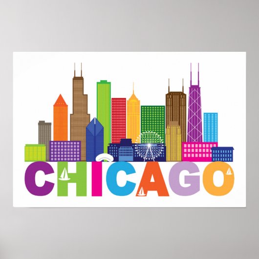 Chicago City Skyline Typografie Poster (Voorkant)