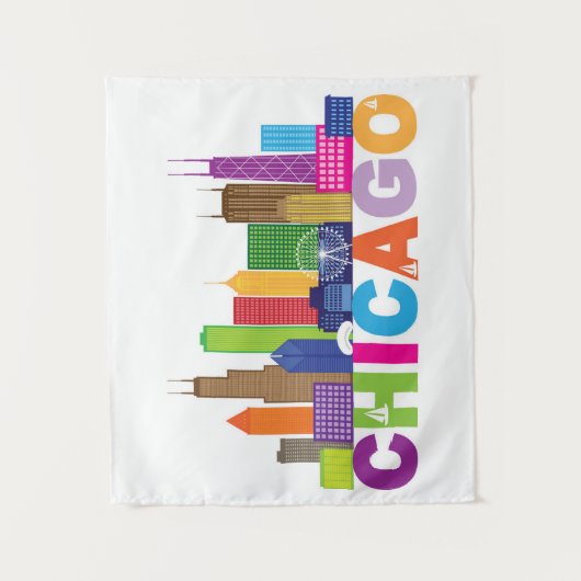 Chicago City Skyline Typografie Wandkleed (Voorkant)