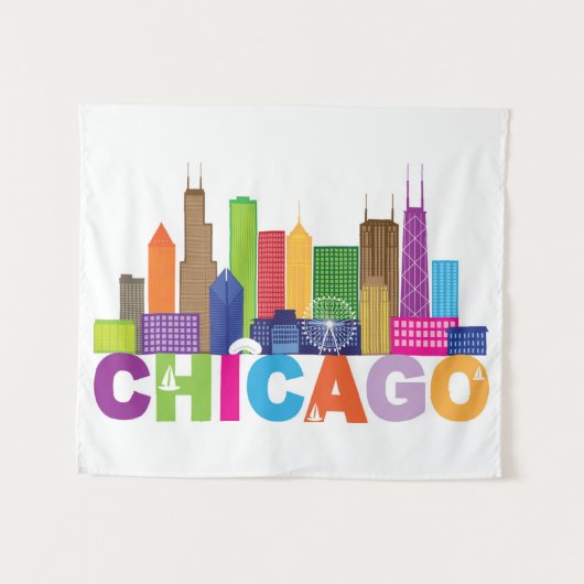 Chicago City Skyline Typografie Wandkleed (Voorkant (horizontaal))