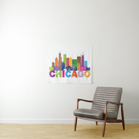 Chicago City Skyline Typografie Wandkleed (In Situ (horizontaal))