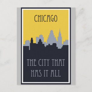 Chicago City Skyline Vintage Travel Poster Briefkaart