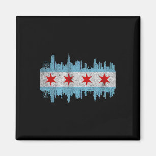 Chicago City Skyline Vlag - Vintage Chicago City D Magneet