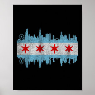 Chicago City Skyline Vlag - Vintage Chicago City D Poster