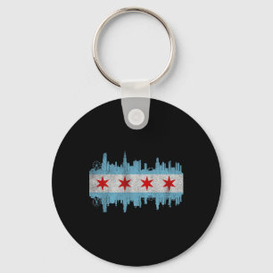 Chicago City Skyline Vlag - Vintage Chicago City D Sleutelhanger