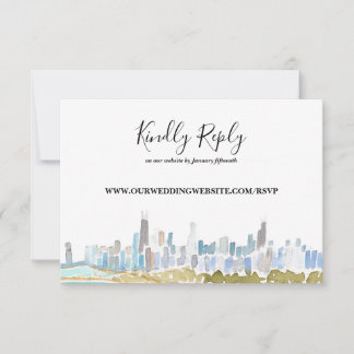 Chicago City Skyline Watercolor Online RSVP Card Kaart