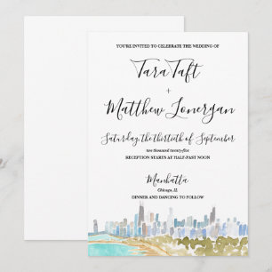 Chicago City Skyline Watercolor Trouw Uitnodiging