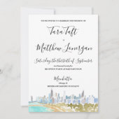 Chicago City Skyline Watercolor Wedding Invitation Kaart (Voorkant)