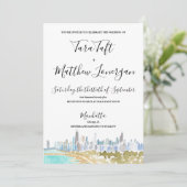 Chicago City Skyline Watercolor Wedding Invitation Kaart (Staand voorkant)