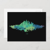 Chicago City Skyline Waterverf in blauw en groen Feestdagenkaart (Voorkant / Achterkant)