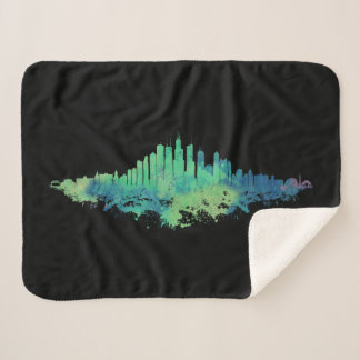 Chicago City Skyline Waterverf in blauw en groen Sherpa Deken