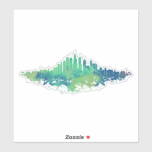 Chicago City Skyline Waterverf in blauw en groen Sticker (Vel)
