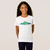 Chicago City Skyline Waterverf in blauw en groen T-shirt (Voorkant volledig)