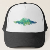 Chicago City Skyline Waterverf in blauw en groen Trucker Pet (Voorkant)