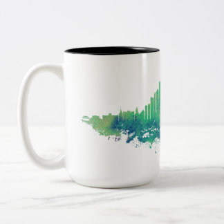 Chicago City Skyline Waterverf in blauw en groen Tweekleurige Koffiemok