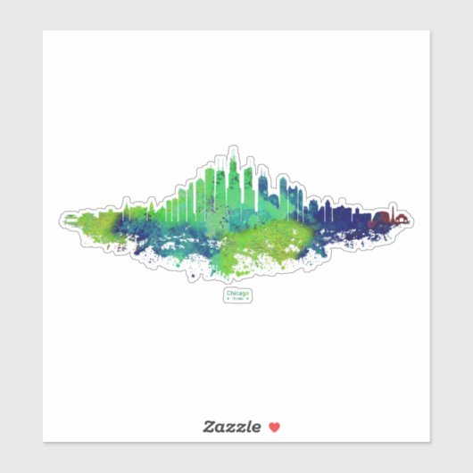Chicago City Skyline Waterverf in blauw en limoen Sticker (Vel)