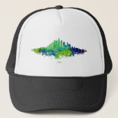 Chicago City Skyline Waterverf in blauw en limoen Trucker Pet (Voorkant)