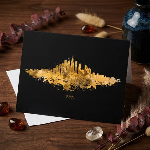 Chicago City Skyline Waterverf in sinaasappel Bedankkaart