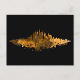 Chicago City Skyline Waterverf in sinaasappel Briefkaart