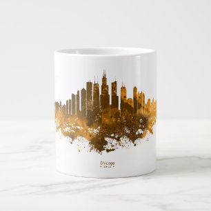 Chicago City Skyline Waterverf in sinaasappel Grote Koffiekop