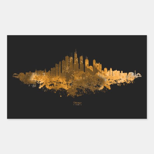 Chicago City Skyline Waterverf in sinaasappel Rechthoekige Sticker (Voorkant)