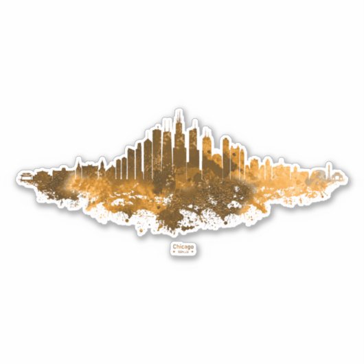 Chicago City Skyline Waterverf in sinaasappel Sticker (Voorkant)