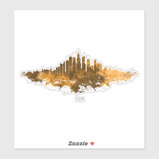 Chicago City Skyline Waterverf in sinaasappel Sticker (Vel)