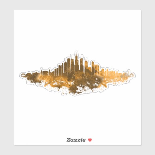 Chicago City Skyline Waterverf in sinaasappel Sticker (Vel)