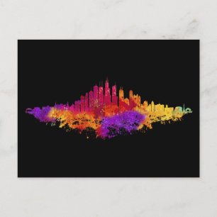 Chicago City Skyline Waterverf op wit Briefkaart