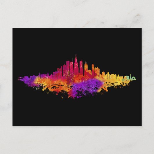 Chicago City Skyline Waterverf op wit Briefkaart (Voorkant)