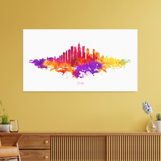 Chicago City Skyline Waterverf op wit Canvas Afdruk (Insitu (Woonkamer))